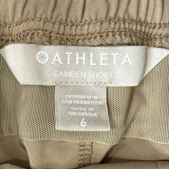 Athleta Camden Tan Khaki Elastic Waist Zipper Pockets Lightweight Shorts Size 6 - Picture 7 of 10
